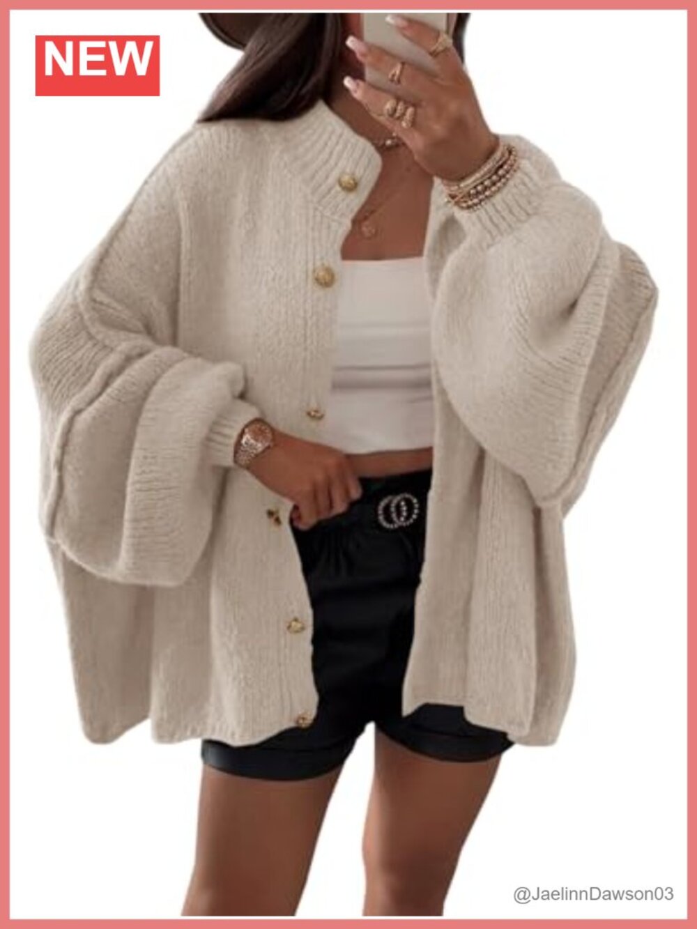 Oversized Button Down Lantern Sleeve Chunky Knit Cardigan Sweater Coat